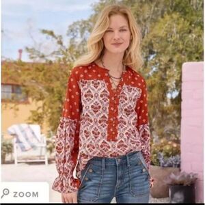 Sundance Red Rust Printed Peasant Tunic